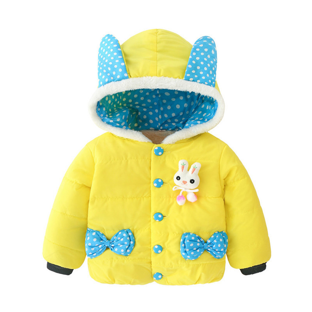 Neugeborenen Baby Mädchen Cartoon Kaninchen Mit Kapuze Mantel Jacke Outwear Warme Outfits neugeborene kleidung kinder kleidung детская одежда: Gelb / 24M