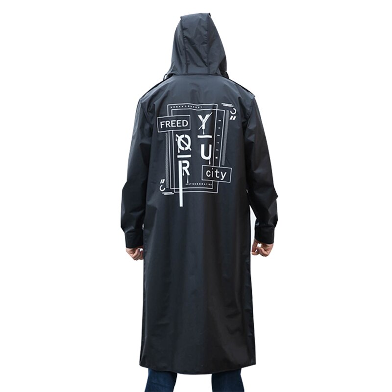 Chubasquero largo para hombre y adulto, Poncho impermeable de plástico con cordón y estampado de letras, a la , color negro