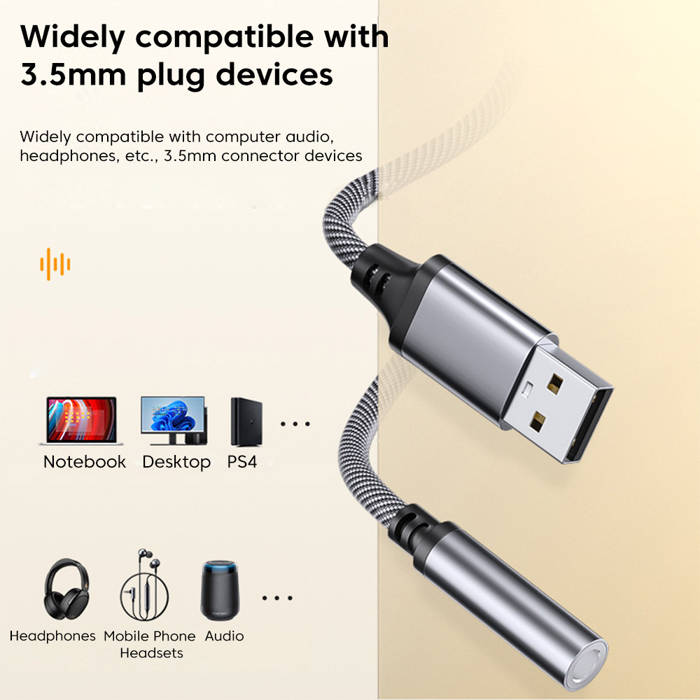 USB To 3.5MM Jack Audio Adapter Cable USB External Sound For PC Laptop Headphones Microphone Aux Converter USB A To 3.5 MM Jack