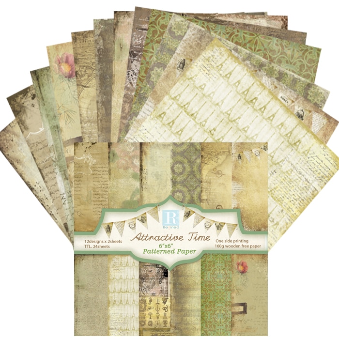 24pcs 6" Single-side attraciive time pattern papercraft art paper handmade scrapbooking kit set books