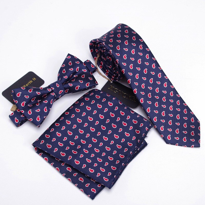 3 stk herre slips sett sløyfe slim slips slim mager smal menn slips kjole lommetørkle lomme firkantet dress sett: D14