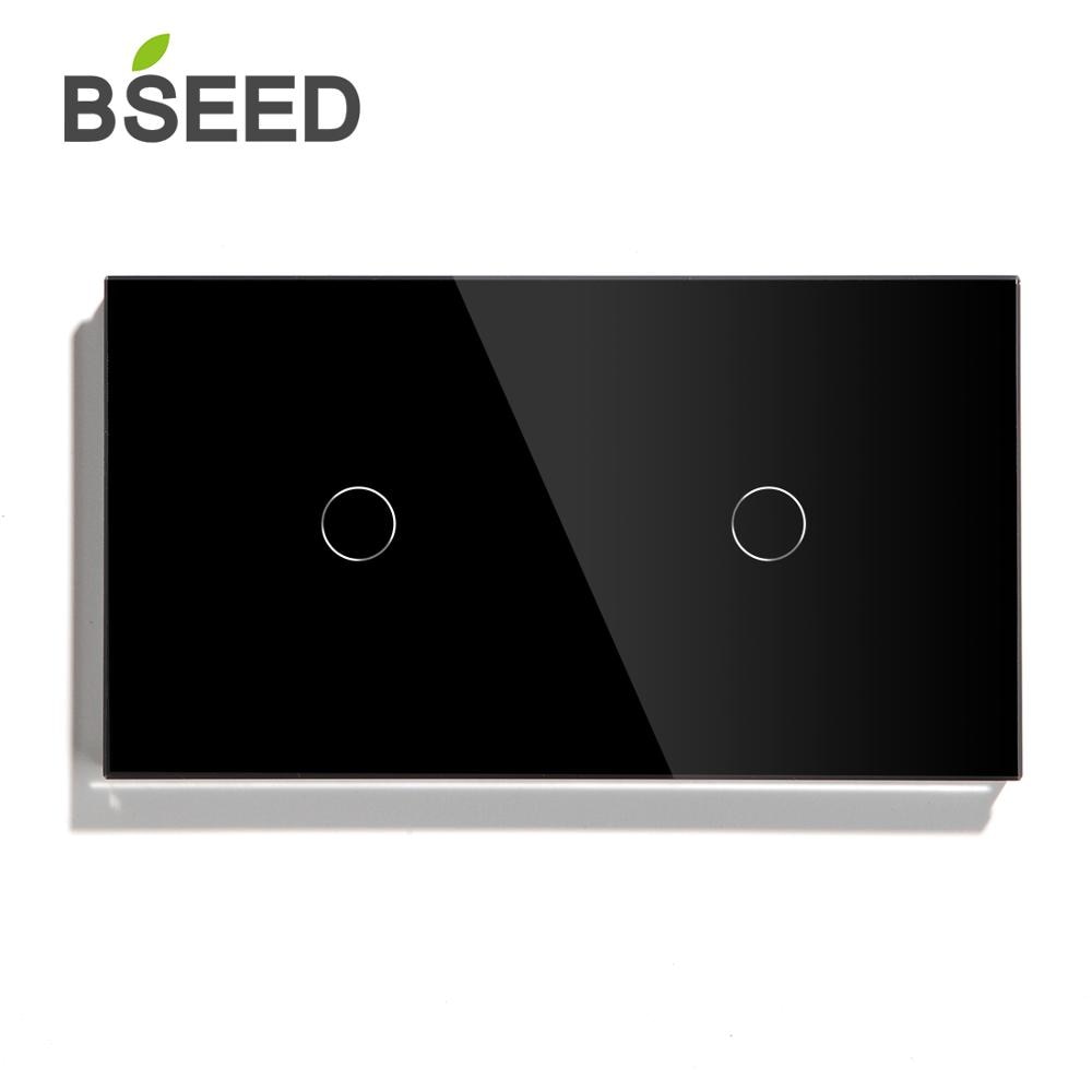Bseed Eu 2 Gang 1 Manier 2 Way Muur Touch Schakelaar 157Mm Lichtschakelaar Wit Zwart Gouden Kristal Klasse panel 3 Kleuren Schakelaar