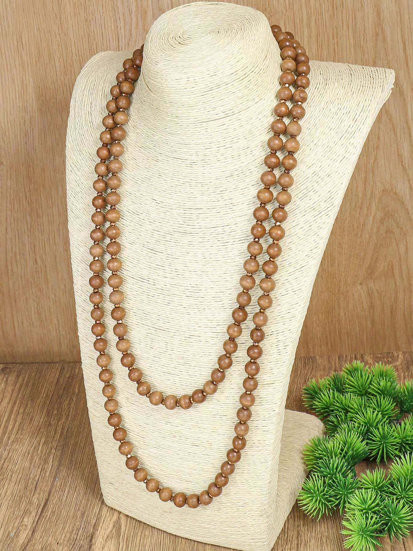 Collar largo de cuentas de madera con estilo cuadrado y temperamento, minimalista, Vintage, a la , con estilo neutro