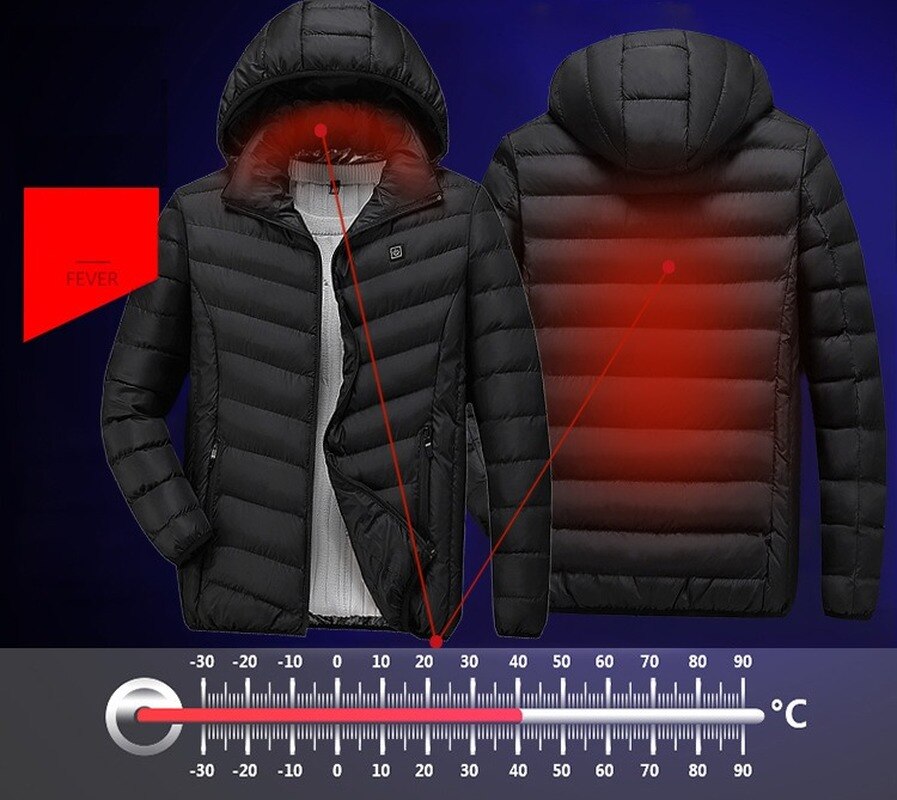 Giacche riscaldanti da uomo USB calde invernali termostato intelligente colore puro abbigliamento riscaldato con cappuccio giacca in cotone impermeabile da uomo
