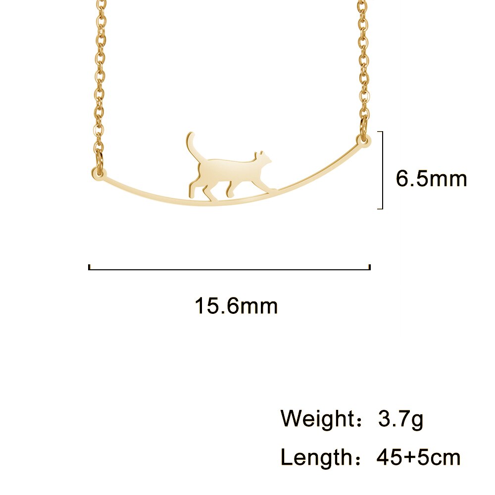 Cazador Cute Walking Cat Pendant Chain Necklaces Stainless Steel Jewelry Simple Cat Curved Choker Necklaces Women Party Wedding: cobalt violet