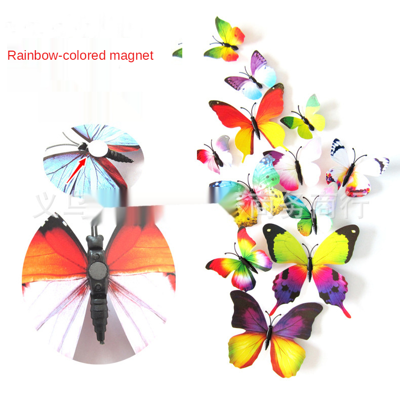Stijl 12Pcs Dubbele Laag 3D Vlinder Muur Sticker Op De Muur Home Decor Vlinders Voor Decoratie Magneet Koelkast stickers: Default Title