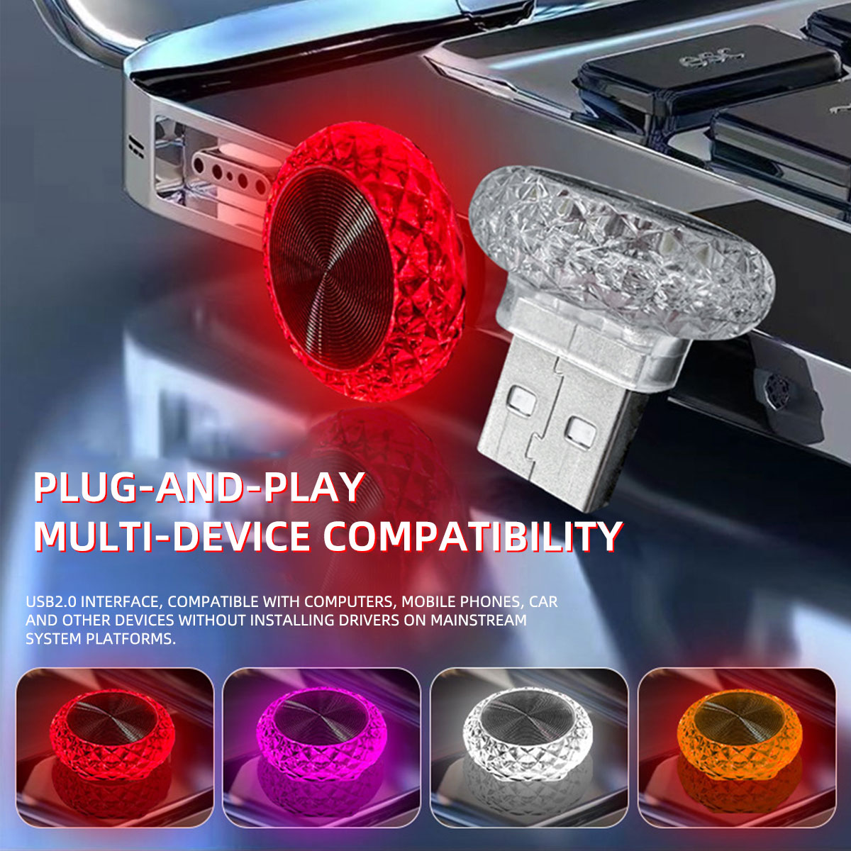 1x RGB Auto USB Omgevingslicht Mini LED Decoratieve Sfeerlampen Voor Auto Interieur Omgeving Licht Computer Licht Plug Play