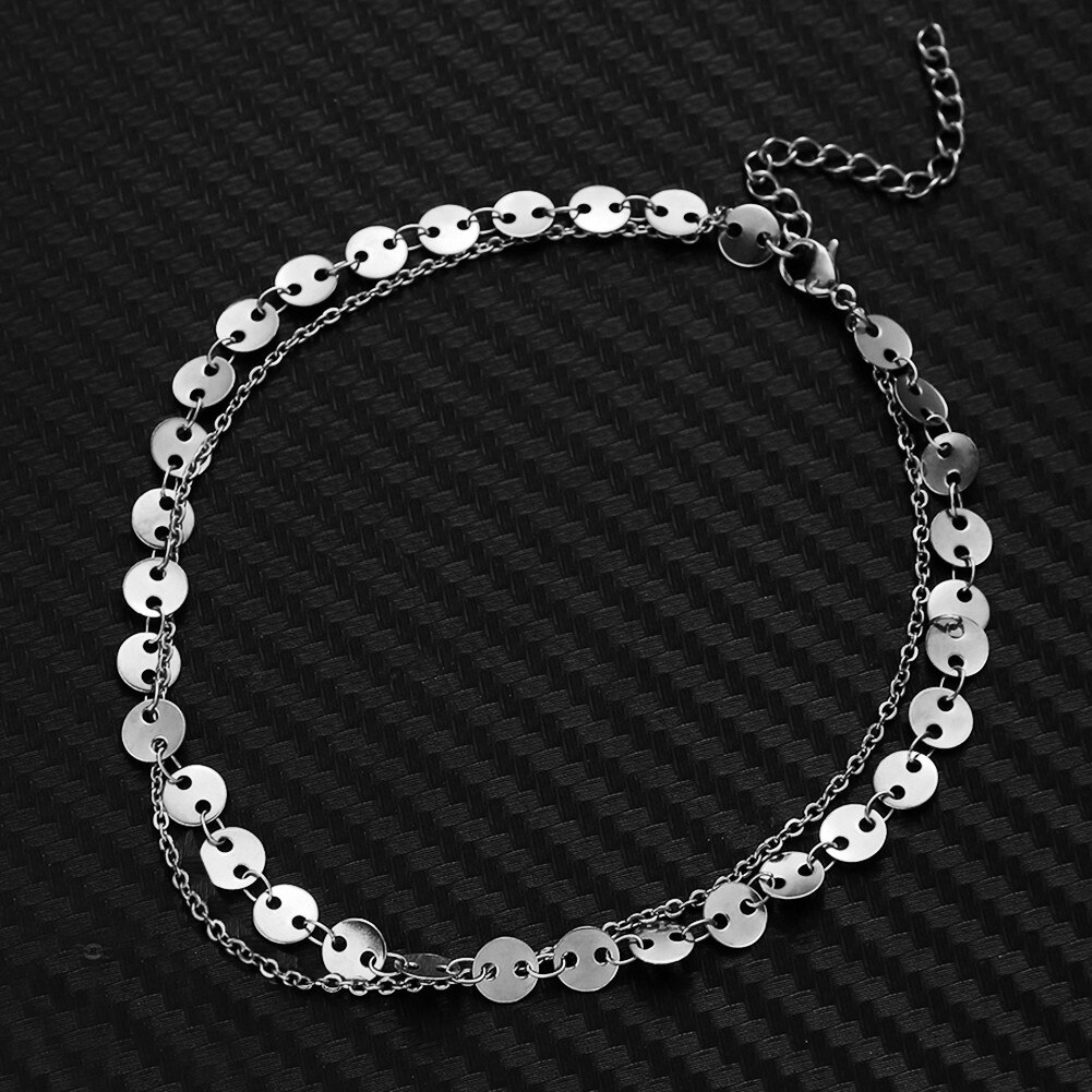 Bracelet de cheville, chaîne à paillettes, en acier inoxydable, deux niveaux, pour le pied, Yoga, pour la plage, breloque, bijoux