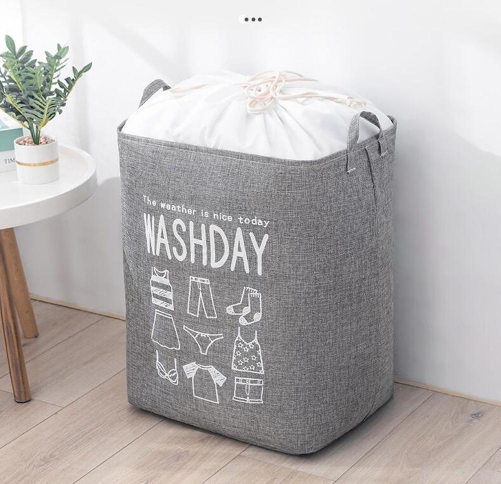 Large Laundry Basket Pop-Up Laundry Hampers Collapsible Clothes Storage Basket, Waterproof Linen Fabric with Drawstring