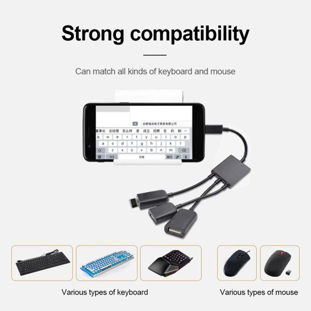 Micro Usb Otg Hub One for Three with Power Supply and Usb Mouse and Keyboard