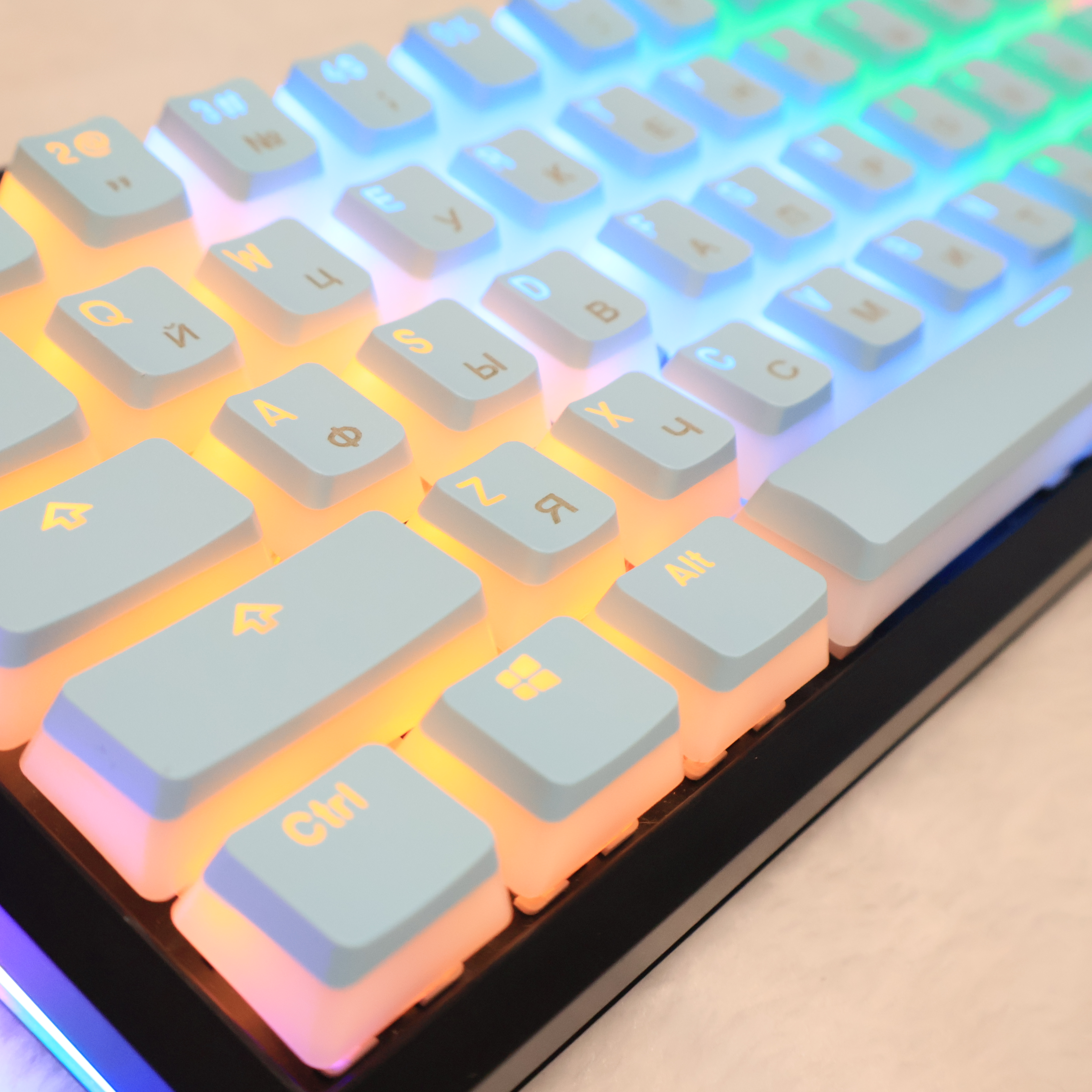 Cyrillic/Russian Pudding Keycaps Layout Keycap for Mechanical Keyboards Keycap Double Shot PBT Full 117 Keys Set Keycaps ISO Key: Blue