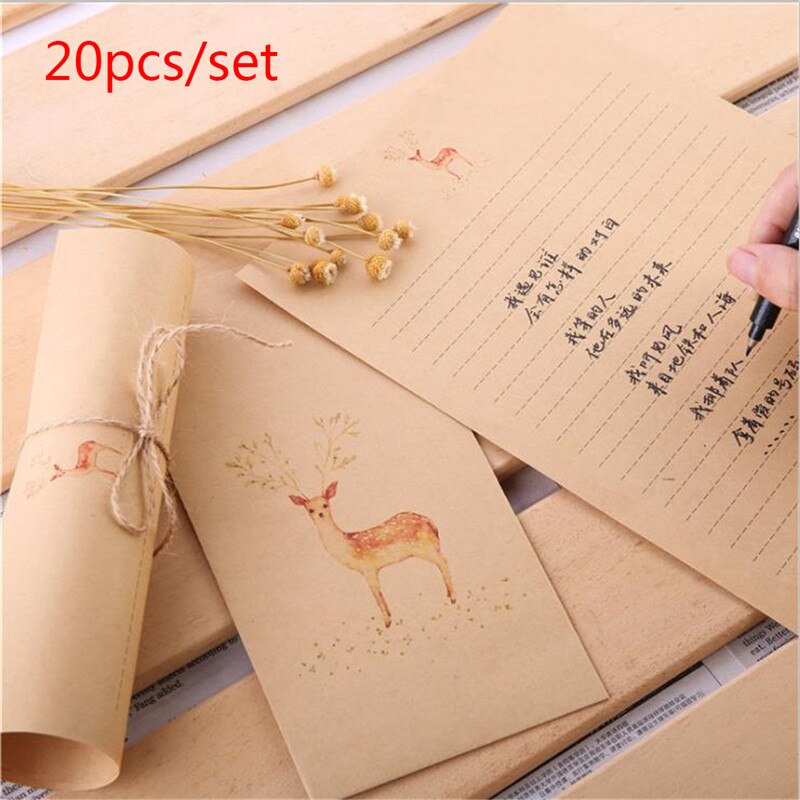 20pcs Forest Elk letter paper envelope set retro kraft letter Paper Envelope Set Christmas Envelope