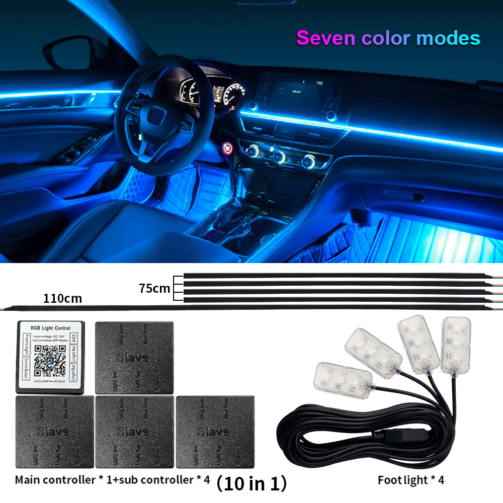 Luz LED ambiental Universal para Interior de coche, sinfonía FullColor Streamer RGB, 64 colores, tira acrílica oculta, decoración, lámpara de ambiente: Azul oscuro
