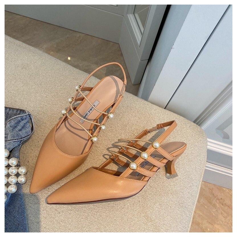 Teräväkärkinen ohut kantapää sandaalit naisten slingback kengät med heel pump naisten mekko kenkä kapea nauha nilkkanauha sandaalit: Kameli / 5