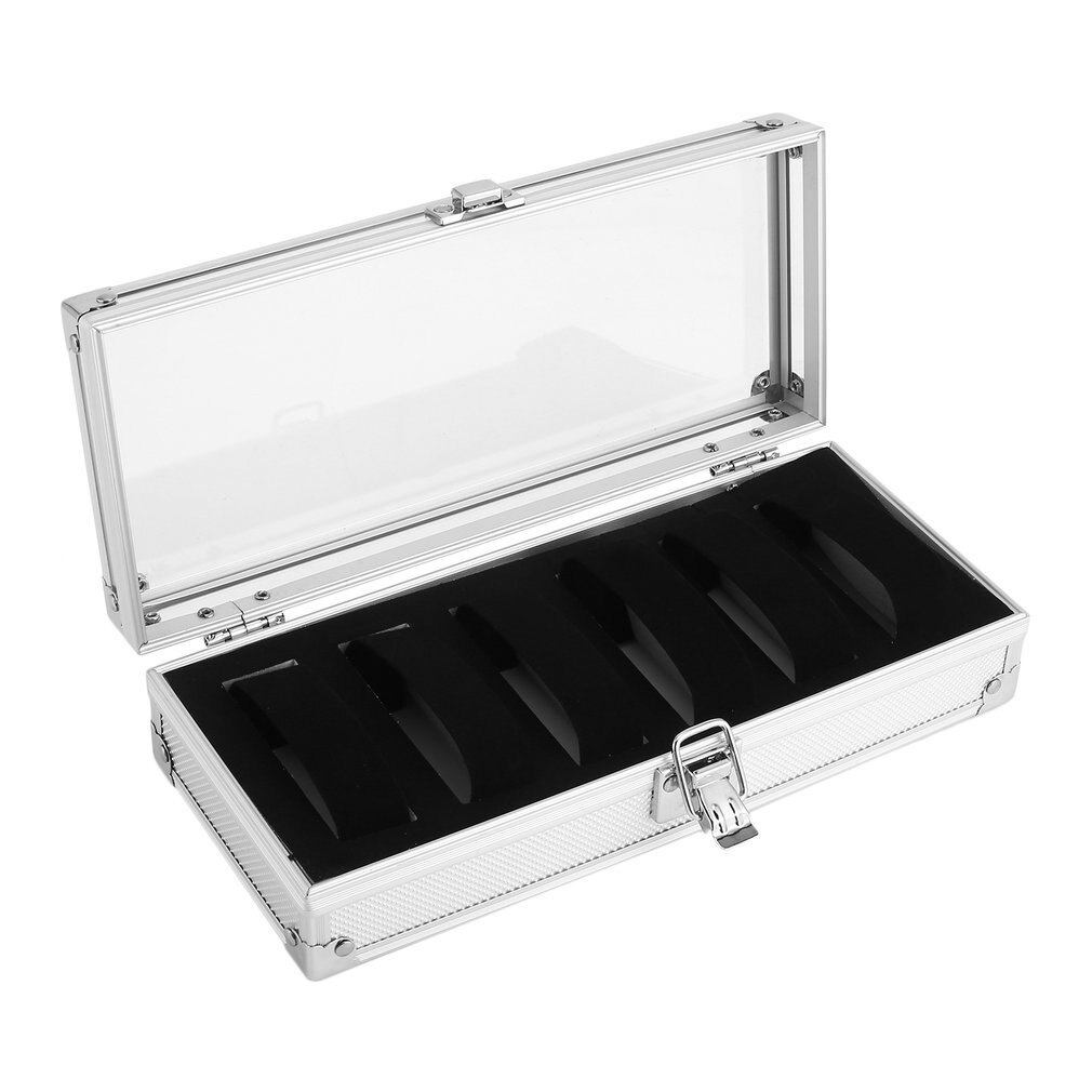 6 Grid Insert Slots Sieraden Horloges Toon Storage Box Case Aluminium Horloge Doos Sieraden Decoratie Organizer