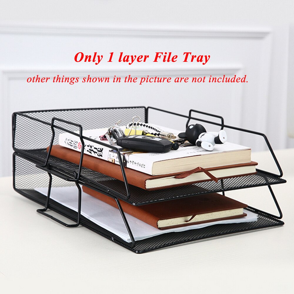 Stackable Iron Mesh A4 Paper Organizer Document File Storage Basket Holder Desktop Office Books Newspapers Magazine Storage Tray: black