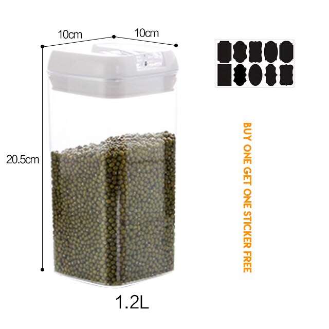 Céréales en plastique conteneurs pour le stockage des aliments cellier bocaux hermétiques cuisine organisateur stockage conteneur accessoires de cuisson: Square1.2L-
