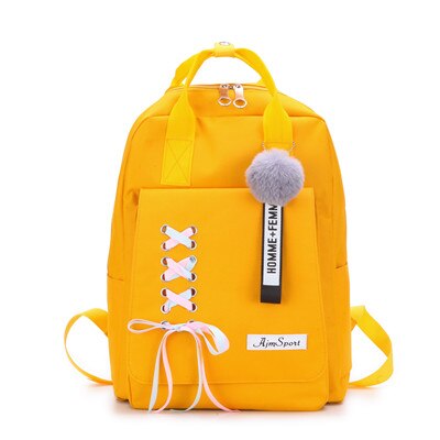 4 teile/satz Band Kette Bowknot Brief Mochila Leinwand Rucksack Reise Rucksäcke Freizeit Rucksäcke Für Teenager Mädchen Schule Bagpack: 1pcs yellow