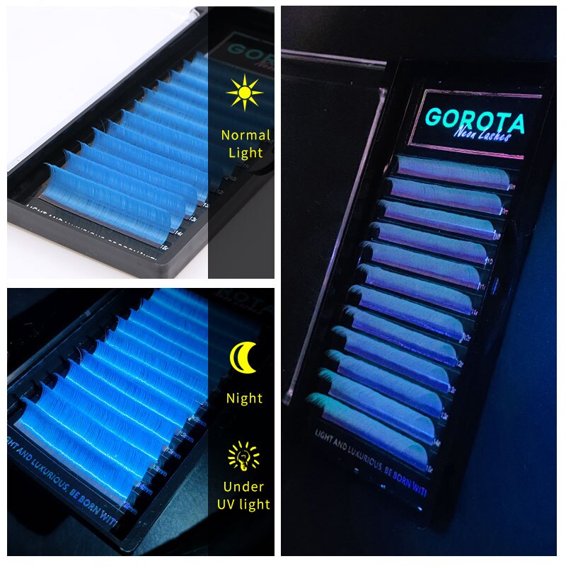Auto Fanning Uv Neon Wimper Extension Fluorescerend Groen Geel Oranje Gekleurde Fan Wimpers Voor Nachtclub Party Glow In Dark: C / blue