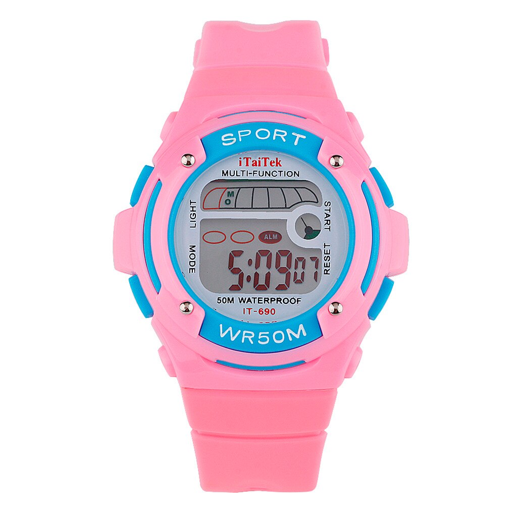 Digitale Horloge Voor Kinderen Wekker 30M Waterdichte Led Lichtgevende Sport Horloge Roestvrij Stalen Gesp Plastic Band Horloge