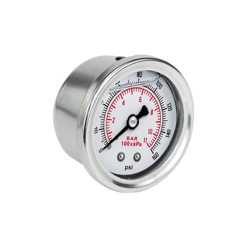 Brændstoftryksregulatormåler 0-160 psi / bar flydende fyldning af kromolie