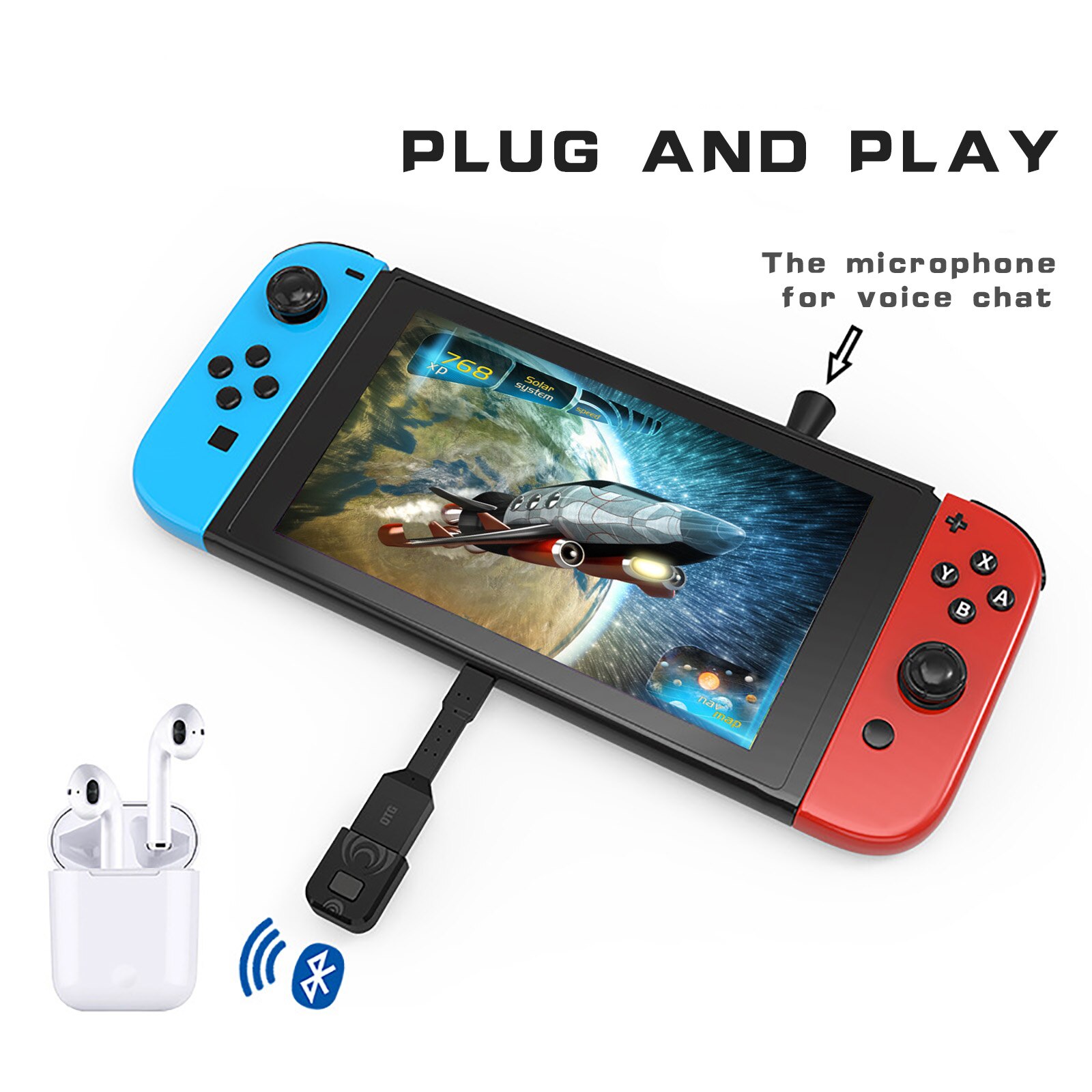 Elisona Bluetooth Dongle USB Adapter Receiver Transmitter with Type-C to Micro USB Cable for PS4 PS5 Nintendo Switch PC