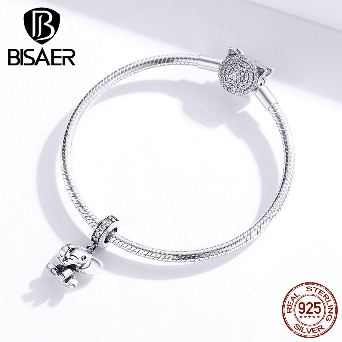 Elephant Authentic 925 Sterling Silver Elephant Beads Charms fit BISAER Bracelets Silver 925 Jewelry ECC1338