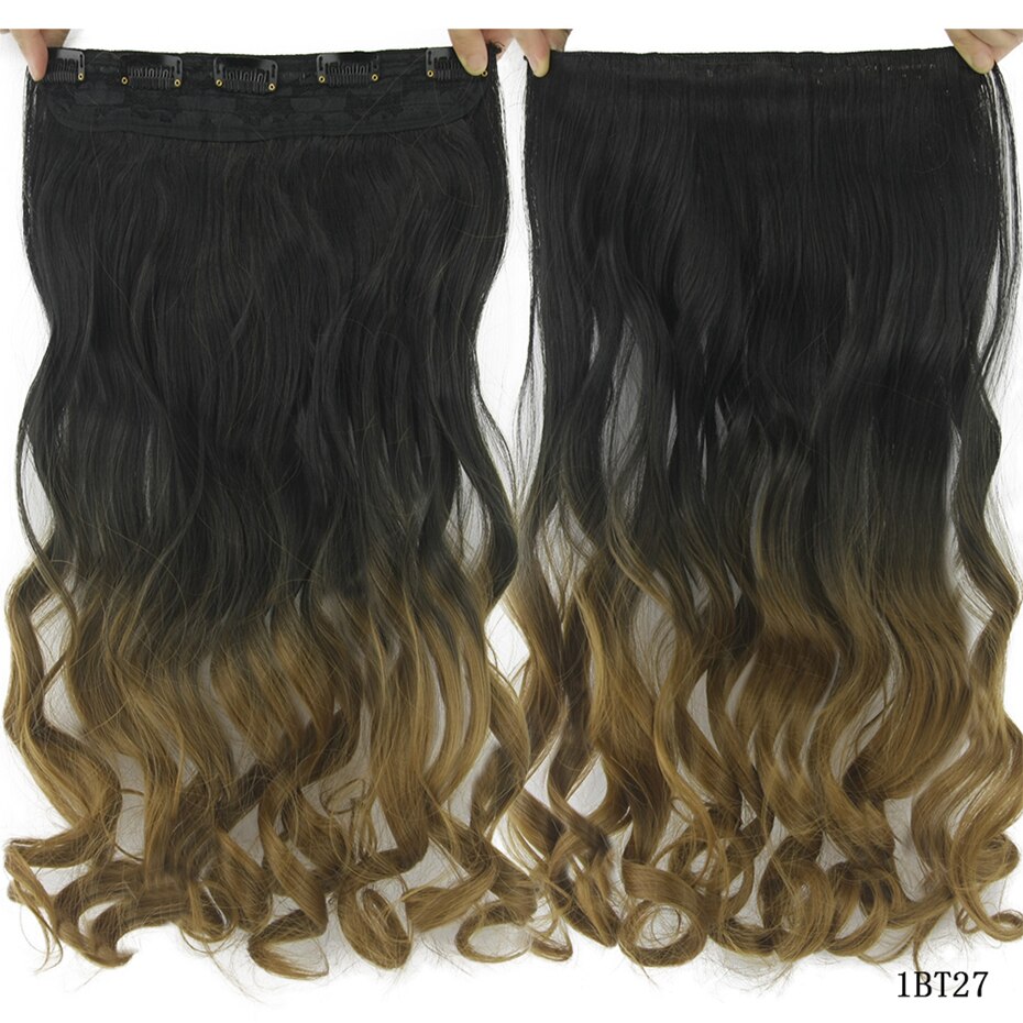 Soowee 60cm Lange Synthetische Haar Clip In Hair Extension Hittebestendige Haarstukje Natuurlijke Golvend Haar Stuk: 1BT27