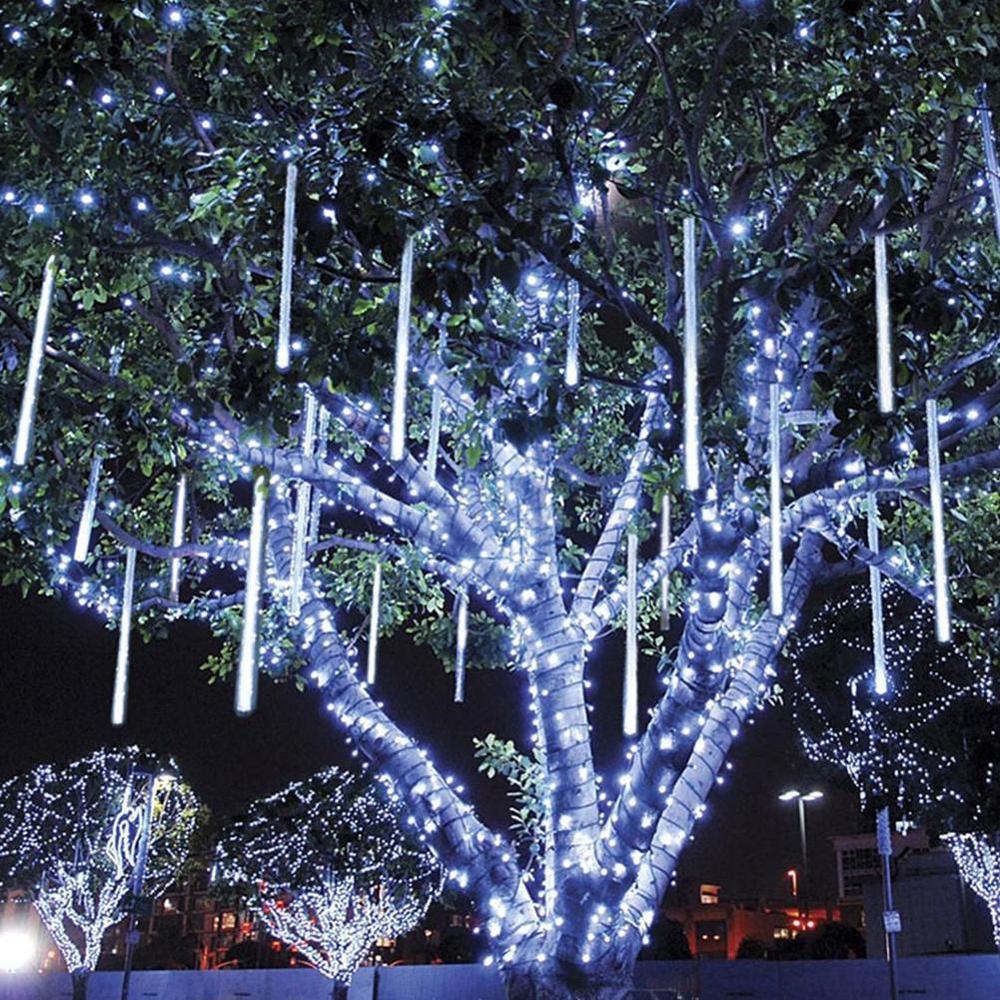 30CM 8 Tubes 144 LED Meteor Shower Rain Lights Solar Wedding Xmas Icicle Falling Light Party Waterproof For Garden Rai U7A4