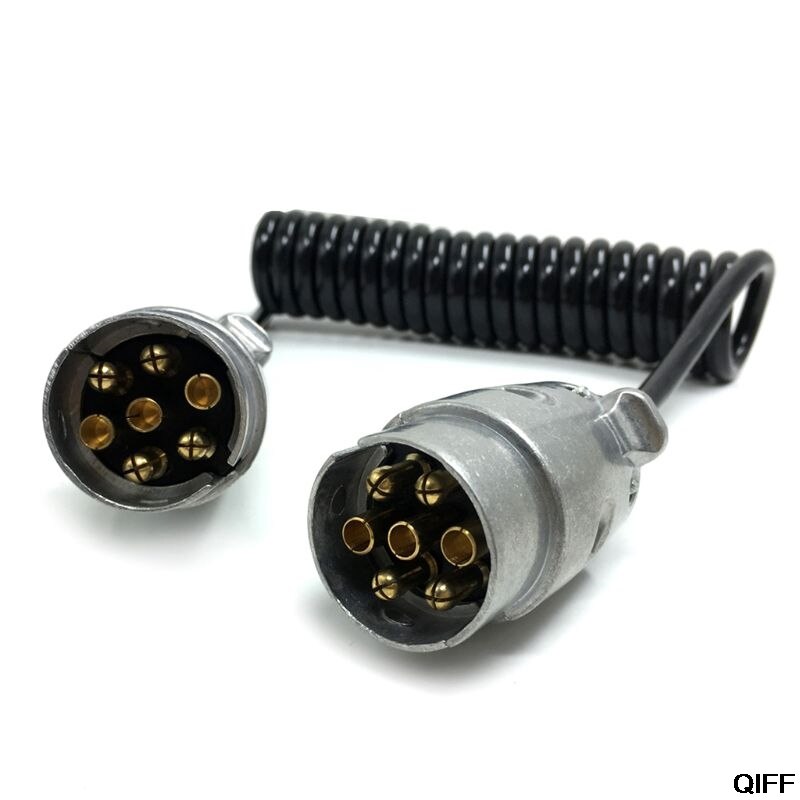 7 pin metall trailer pluggar w / lockigt förlängningskabel ledningen 1.5m hane till hane 12v trailer belysning ombord husvagn kan 06