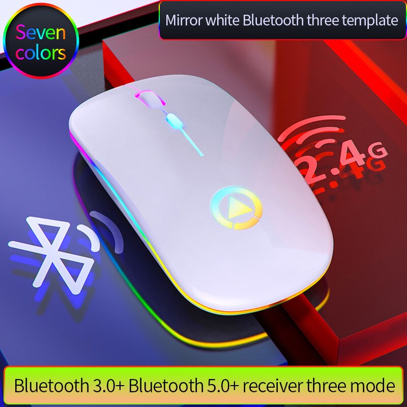 Bluetooth Mouse Silent Mause Rechargeable 2.4G Wireless Mouse Ergonomic RGB Mini Mouse USB Optical Mice For PC laptop Desktop: Bluetooth White