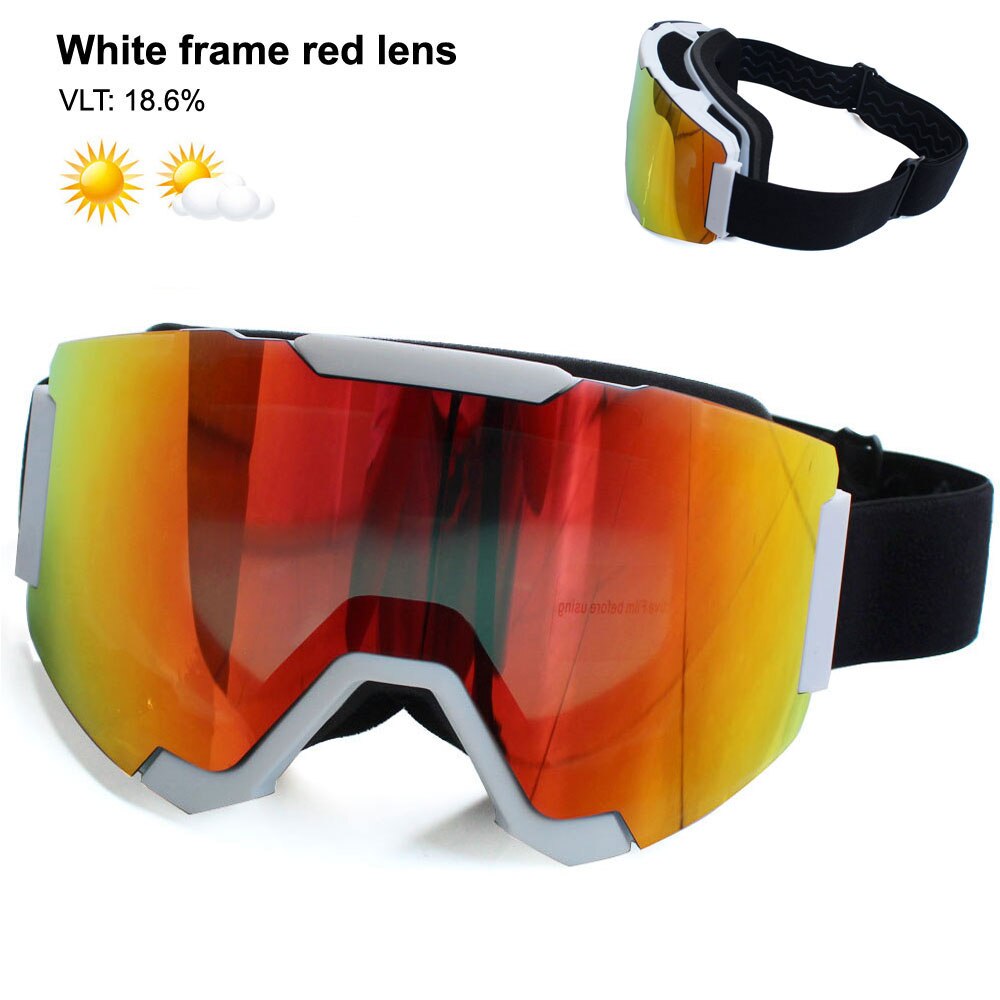Magnetic Ski Goggles Double Layer Polarized Lens Skiing Anti-fog UV400 Snowboard Goggles Men Women Ski Glasses Eyewear: White Red