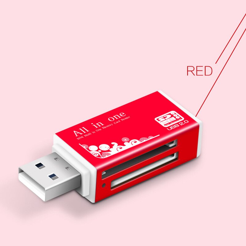 All In 1 Memory Card Reader USB 2.0 Multi SD/SDHC MMC/RS MMC TF/MicroSD MS/MS PRO/MS DUO M2 Card Reader TF: red