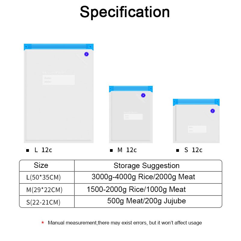 Keuken Sous Vide Vacuüm Sealer Voedsel Saver Tassen Mini Hand Luchtpomp Herbruikbare Vlees Vegatable Verpakking Zak 22X21cm 22X29Cm 35x50cm