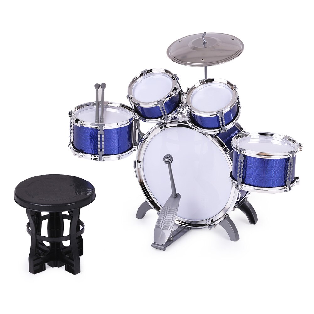 Kinderen Kids Drum Set Muziekinstrument Speelgoed 5 Drums Met Kleine Cimbaal Kruk Drum Sticks Voor Jongens Meisjes: Deep Blue