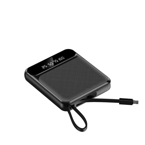 30000Mah Mini Power Bank Twee-weg Snelle Opladen Digitale Display Externe Batterij Ingebouwde Kabels Met Zaklamp Voor iphone Mi: black