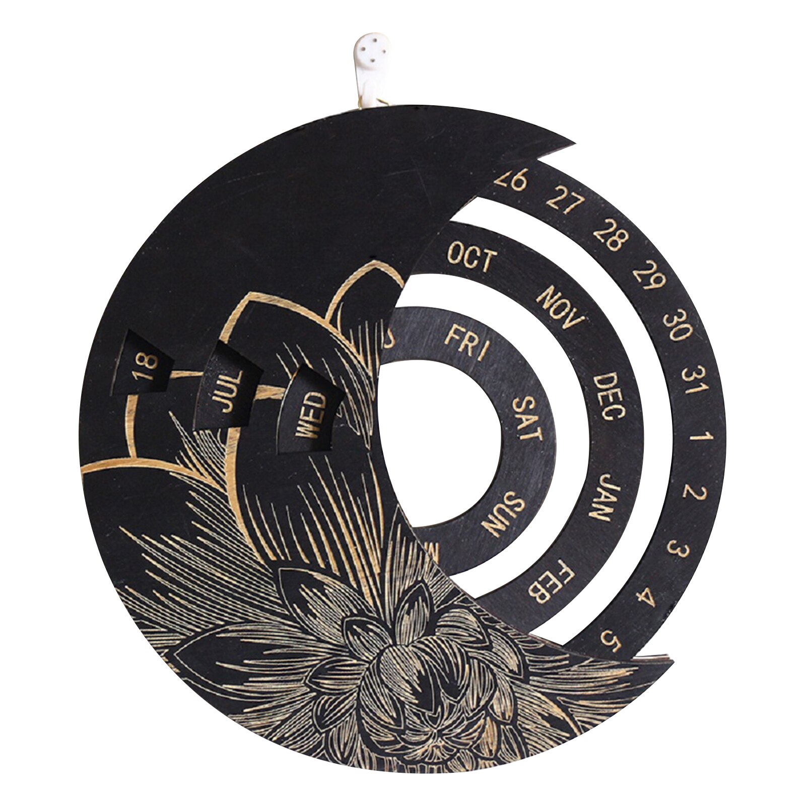 Wooden Calendar Floral Print Rotatable Permanent Calendar Decorative Ornaments for Living Room Bedroom