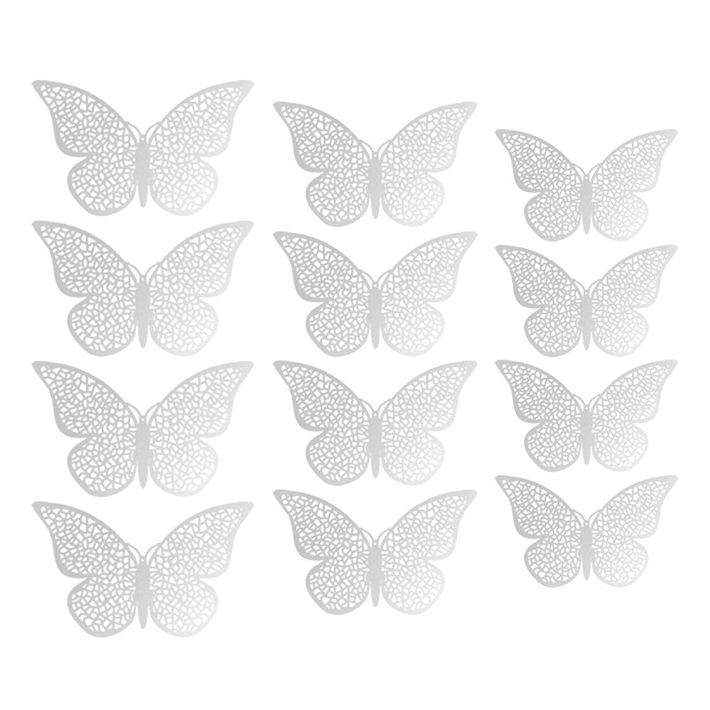 12Pcs Set Butterfly Home Decorations 3D Wall Stickers Decals Metallic Art DIY Removable Resistance Paper Murals Bedroom Stickers: 2A Silver