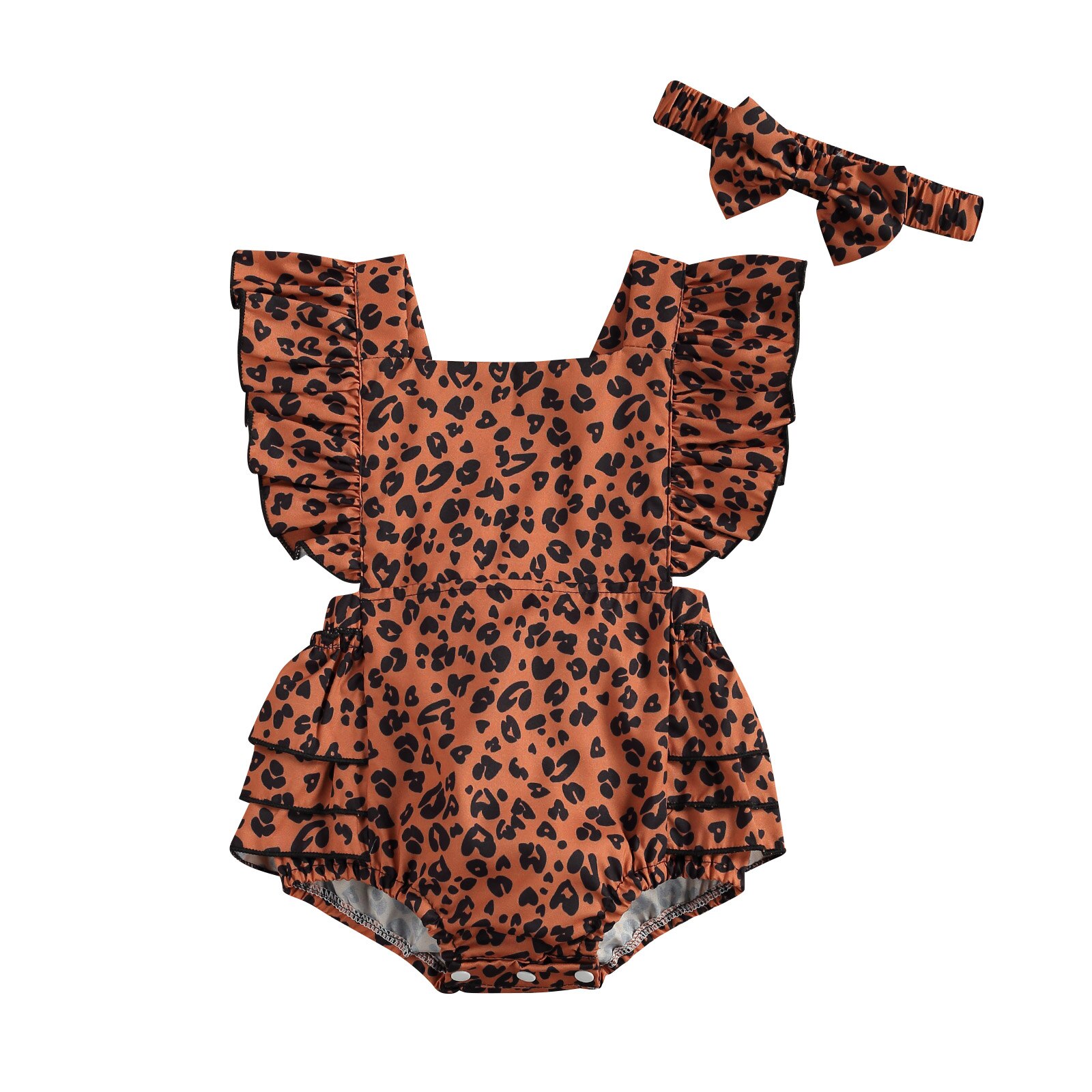 Citgeett – combinaison d'été pour -né fille et garçon, imprimé léopard, manches volantes, vêtements courts: B / 18M
