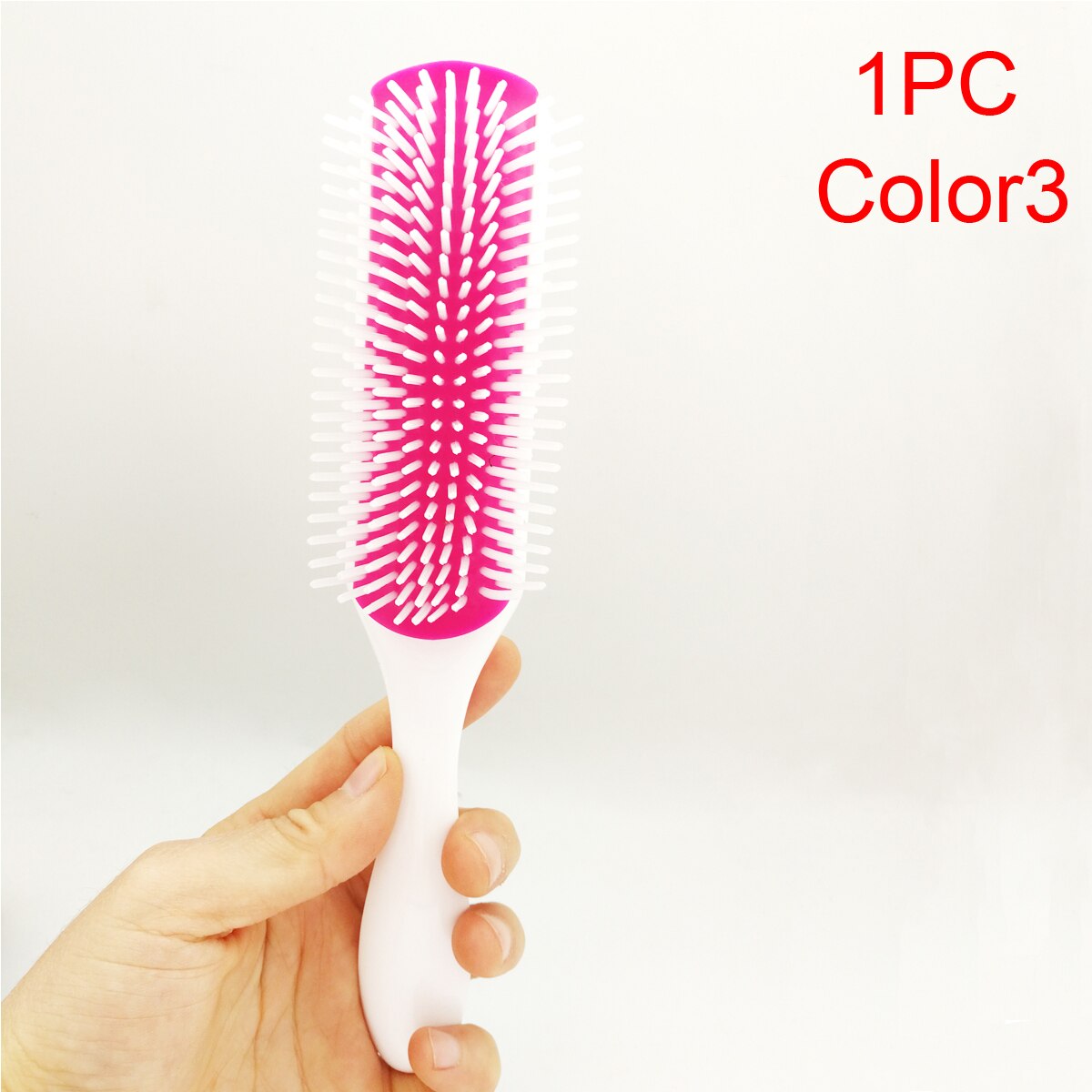9-Rows Detangling Hair Denman Brush Cushion Nylon Bristle Hairdressing Scalp Massager Straight Curly Hair Comb Hairbrush: Red