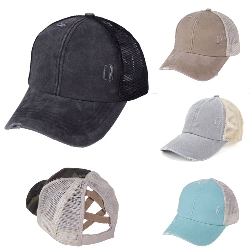 Paardenstaart Baseball Cap Vrouwen Verontruste Gewassen Katoen Caps Casual Zomer Snapback Hoed Rand Vader Hoeden