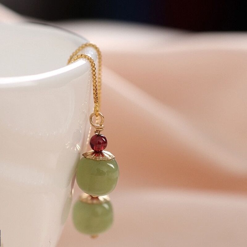 VENTFILLE-pendientes de Jade Hetian de Color dorado para mujer, joyería redonda verde, para niñas, ,