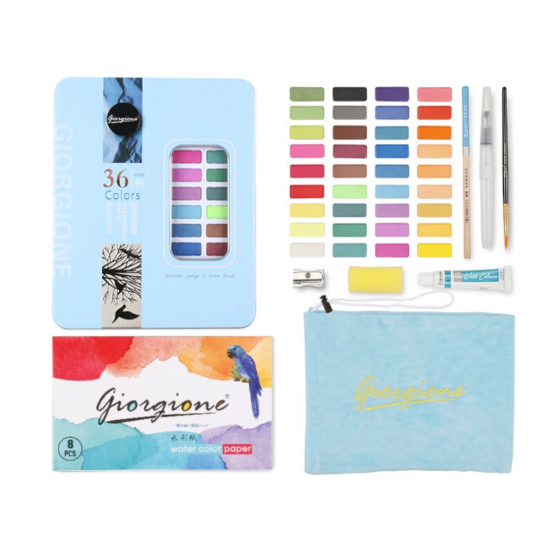 36-Kleuren Glitter Aquarel Verf Set Aquarel Pigment Schilderen Leveringen Metallic Effen Water Kleuren Palet: Blauw