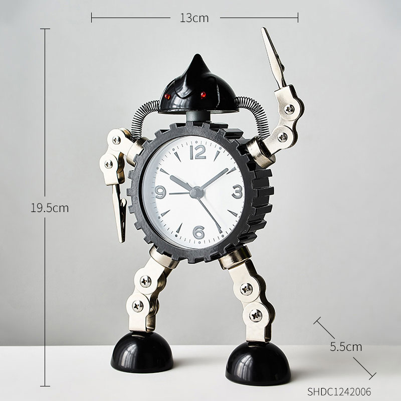 Home Decoration Robot Alarm Clock Multi-color Robot Model Study Bedroom Countertop Decor Children Birthday Bedside Clock: black-A