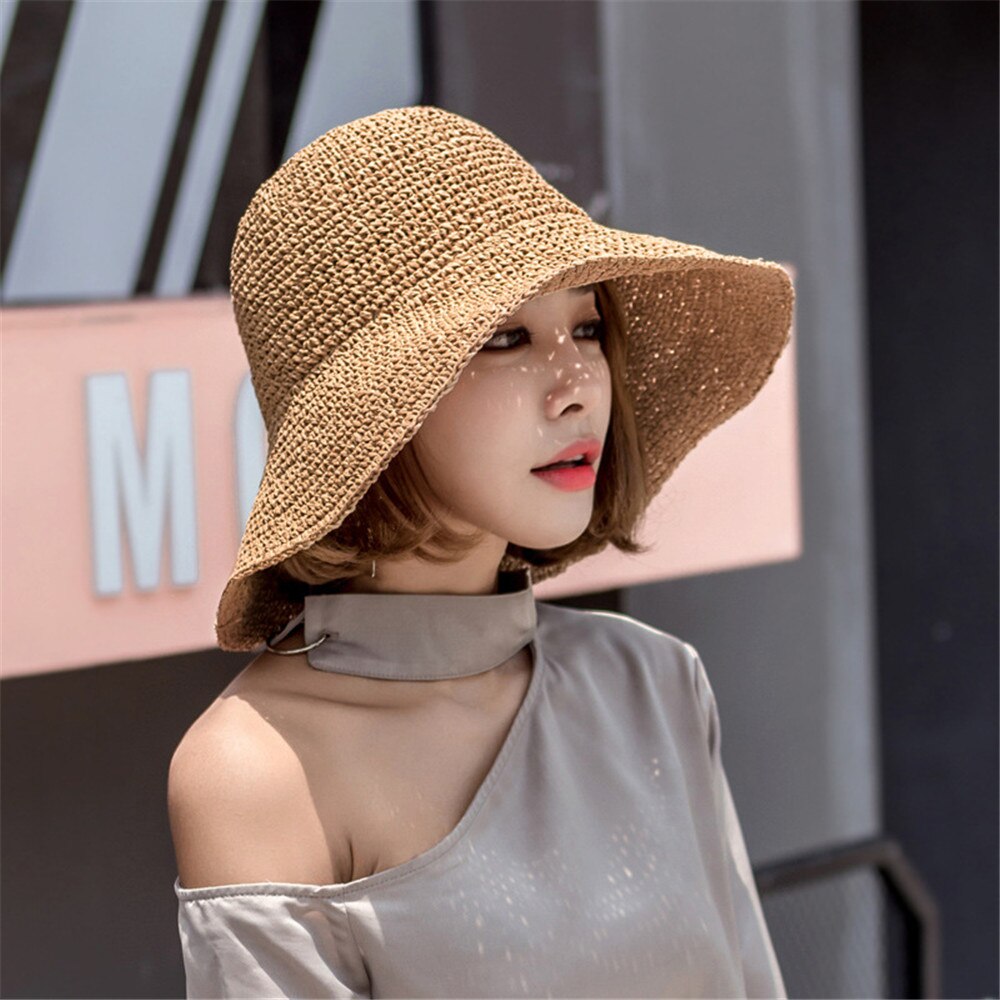 Verano gorros de Otoño de las mujeres planos Retro caídos tapa del borde hecho a mano sombrero de paja para dama al aire libre sol protección de playa sombrero de paja