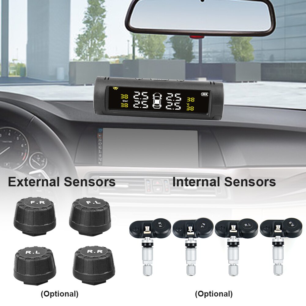 Tpms Bandenspanning Alarm Sensor Monitor Systeem Auto Display Interne/Externe Zonne-energie Opladen Temperatuur Waarschuwing