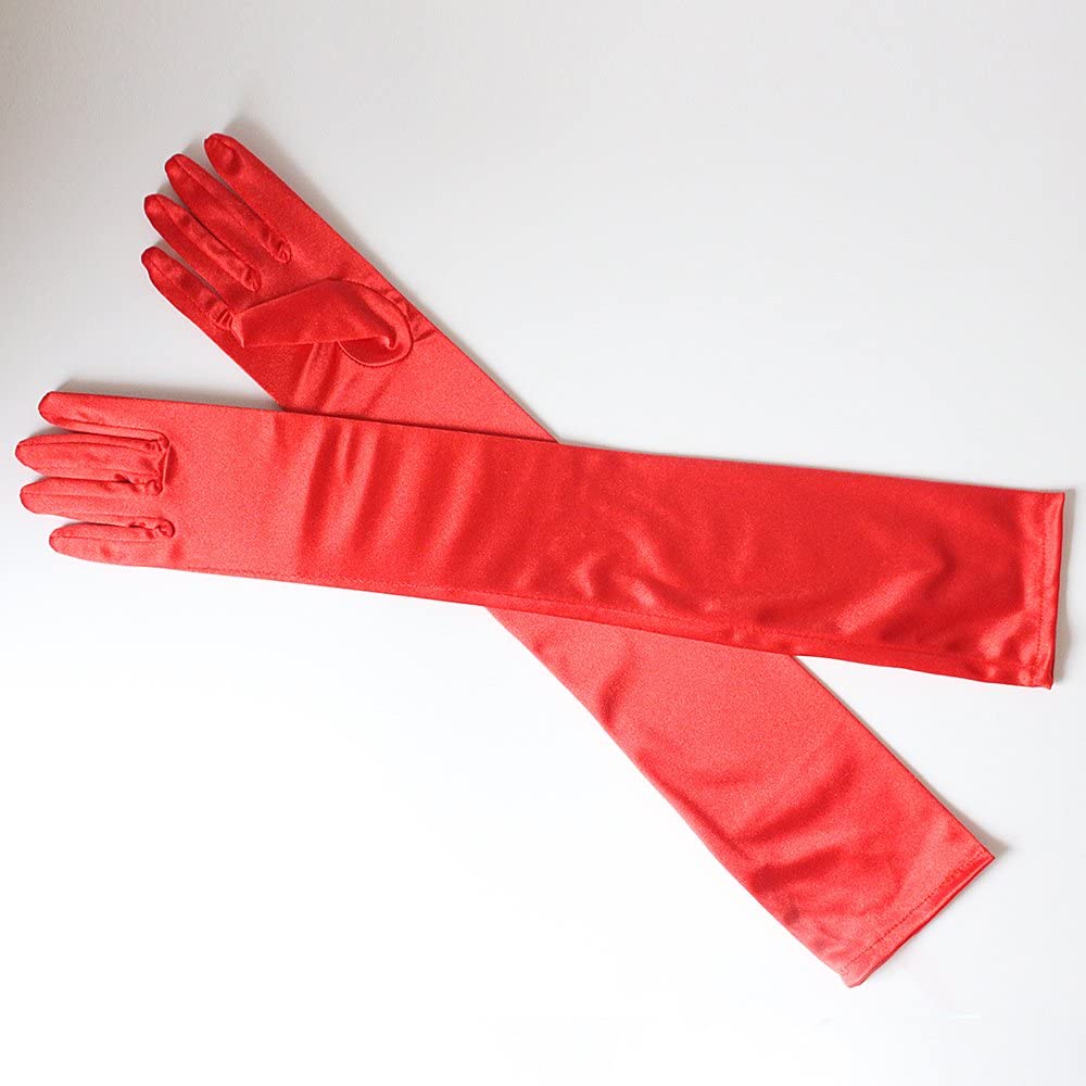 Lilla rød svart hvit brude fest hansker til bryllup prom one size stretch sateng opera kvinner rosa hansker: Rød