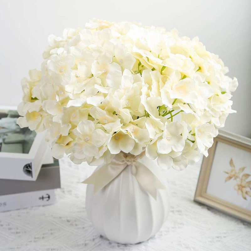 Silke hortensia kunstige blomster hortensia hoveder brude bryllup buket med stilke hjem bryllupsfest dekorationer