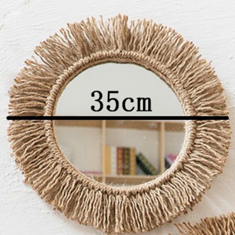 Espejo de cuerda de cáñamo tejido, espejo Circular de arte nórdico RETRO hecho a mano para decoración de sala de estar, cafetería, tienda, decoración Bohemia