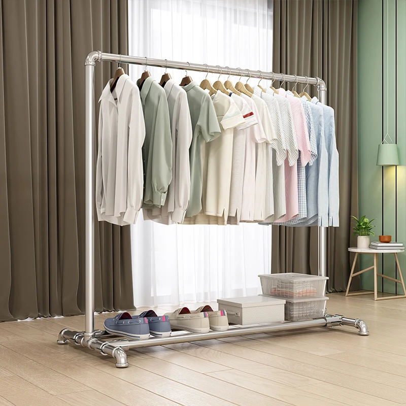 Home Use Portable Wardrobe Clothes Drng Ra With Wheels Indoor Bedroom Thiened Quilt Drng Frame Storage: Light Grey